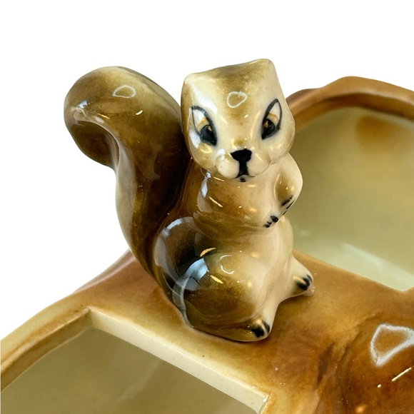 Vintage Ceramic Squirrel and Log Miniature Planter-Woodland Forest Decor - Picture 3 of 9